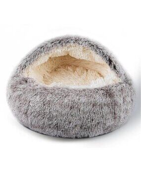 Plush Pet Bed Cat Dog Donut Shell Shape Soft Faux Fur Anti Slip Washable Bed